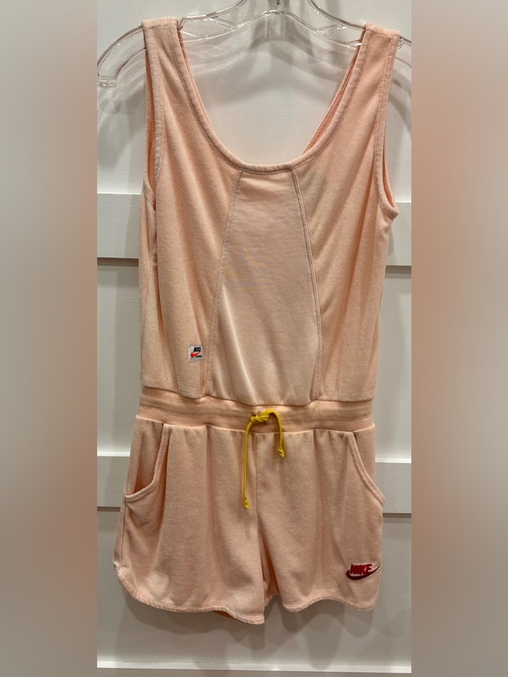 Nike Peach Terry Romper with Yellow Drawcord